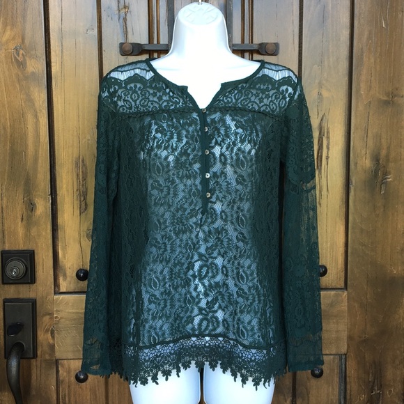 Knox Rose Tops - Knox Rose Hunter Green Lace Blouse XS